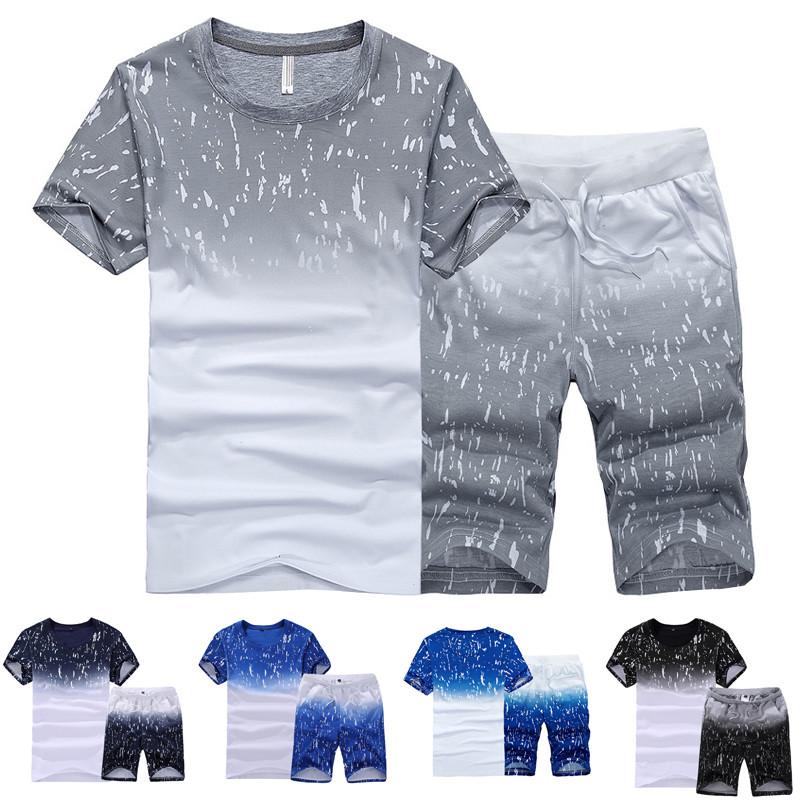 Crew Mens Neck Gradient Tshirtshorts Tracksuits Set Gym Jogging Running Pants
