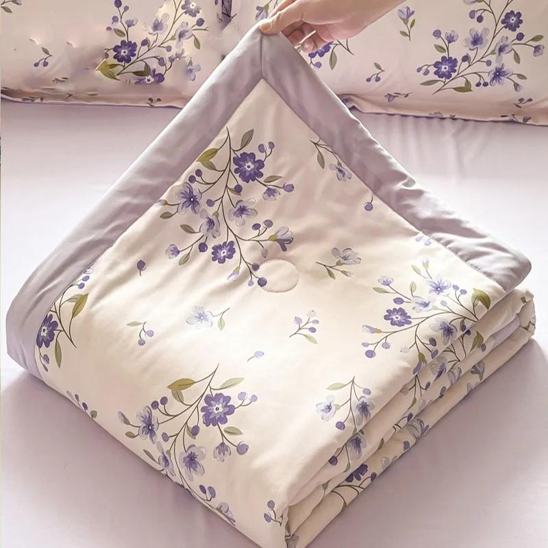 Fashion Flower Print Cool Blanket for Summer Light Skin Friendly Air Conditioner Comforter Single Double Bed Home Decor Quilt