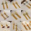 Elegant Chinese Tassel & Pearl Earrings with Glaze Flower Design for Women