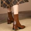 2025 Ankle Boots for Women Leather Square Toe Side Zipper Retro Style Chunky Heels Women Boots Short Boots Women  D263