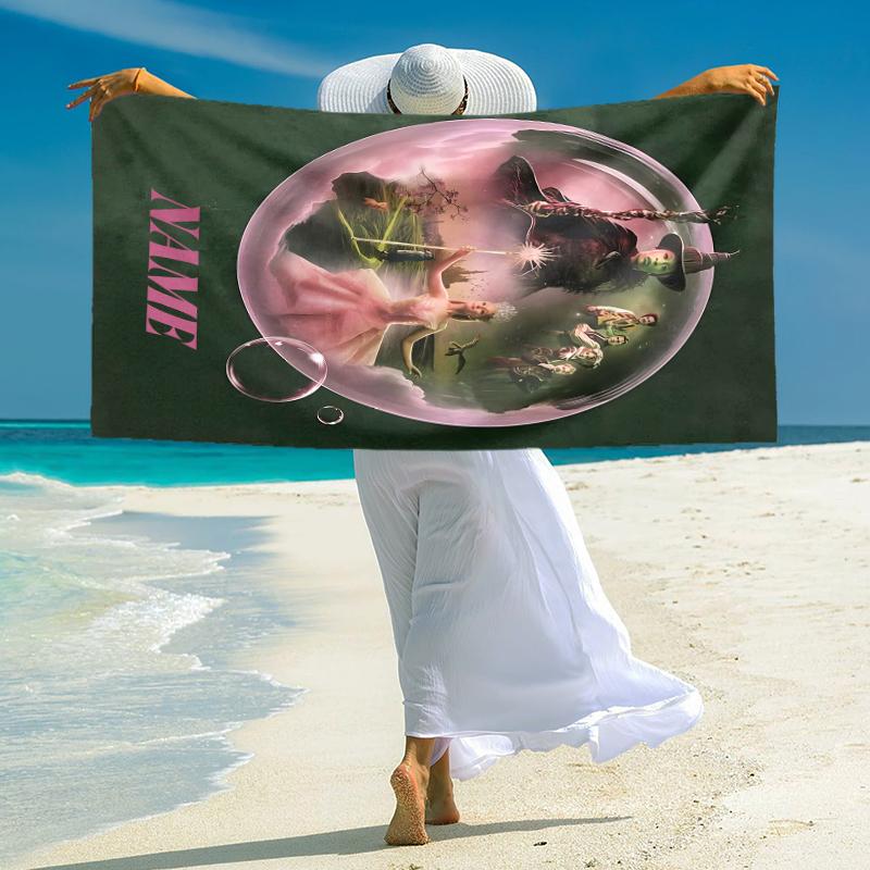 Personalized Magic Transformation Beach Towel Microfiber Beach Towel Thin Absorbent for Beach Swimming Yoga Bath Sports. 0910259