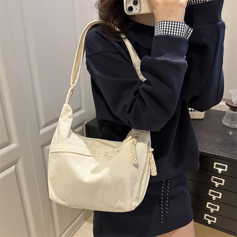 Autumn Retro Simple Women's Corduroy Shoulder Bags Travel Portable Ladies Crossbody Bag Solid Color Female Handbags Casual Tote