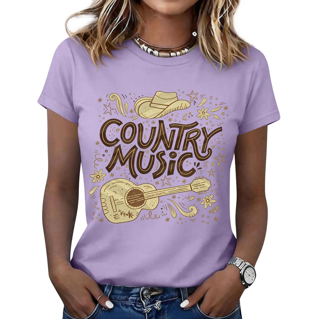 Women's Fashionable Casual Music Festival Print Round-Neck Short-Sleeve T-Shirt