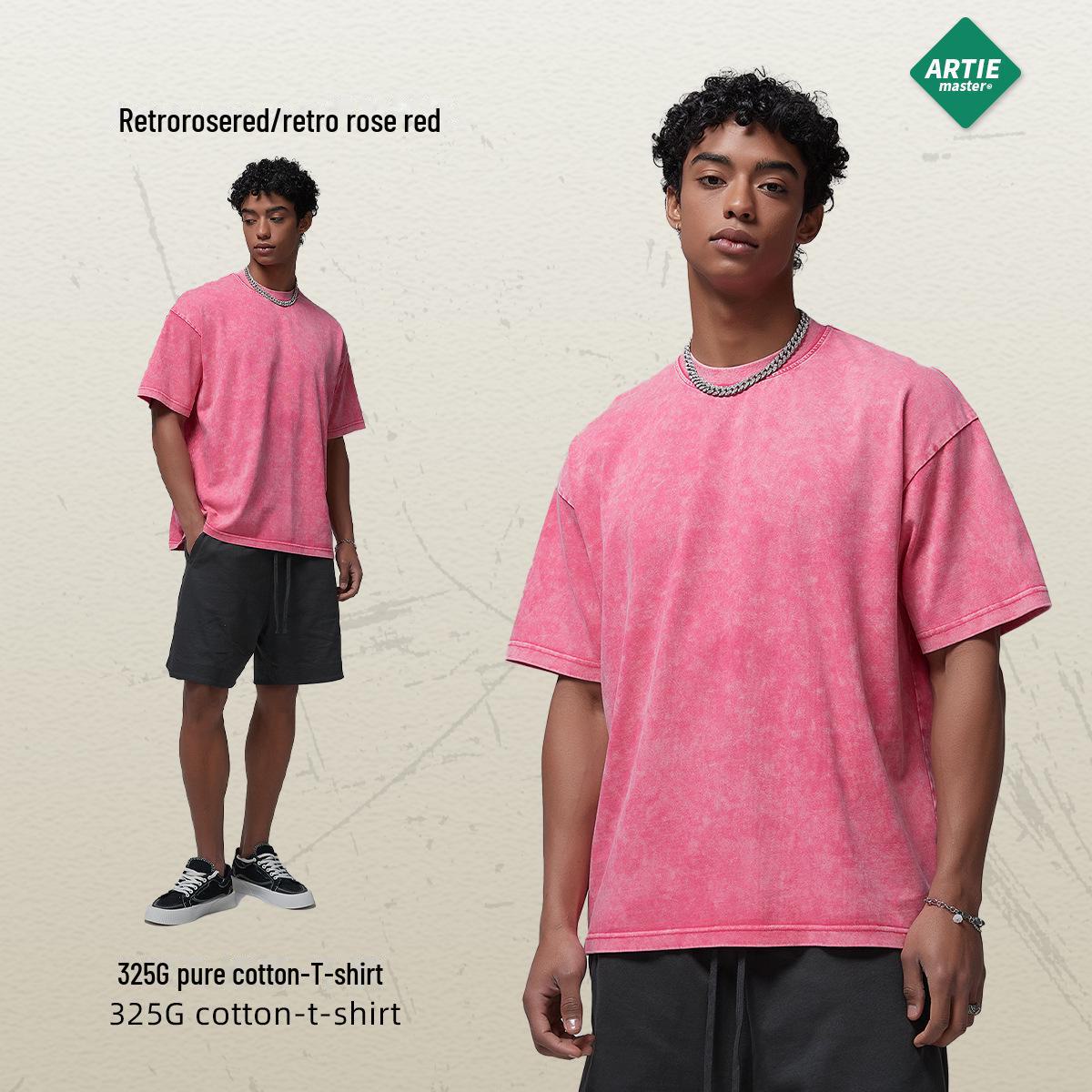 

ARTIE Мужская футболка в стиле ретро 2024 года с принтом «Батик» — плотная, 325 г, состаренная, с коротким рукавом, американская мода M