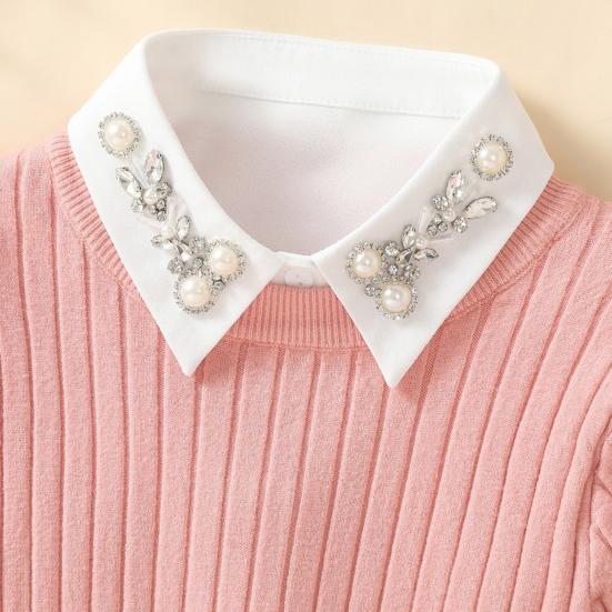 Fake Collar Shirt Rhinestones Faux Pearl Detachable Adjustable Embellished Tops Half Shirt Collar Formal Event Collar