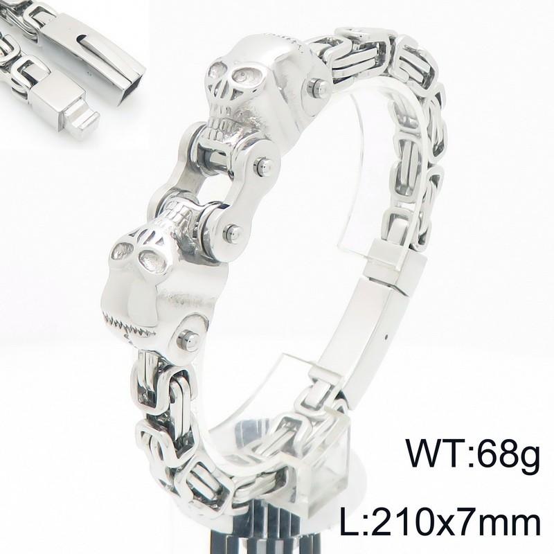 KALEN Punk Fine Jewelry Fashion Bracelets Stainless Steel Skull Byzantine Links Bracelet 21cm&Punk