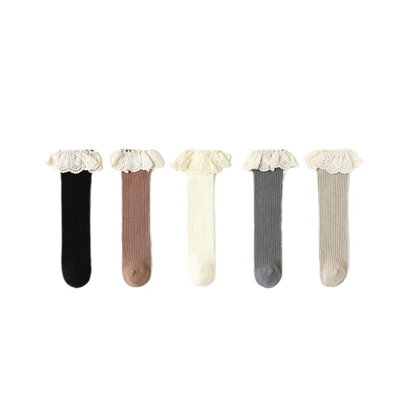 Spring & Autumn Girls' Lace Princess Mid-Calf Socks - Korean Style Cotton for Children