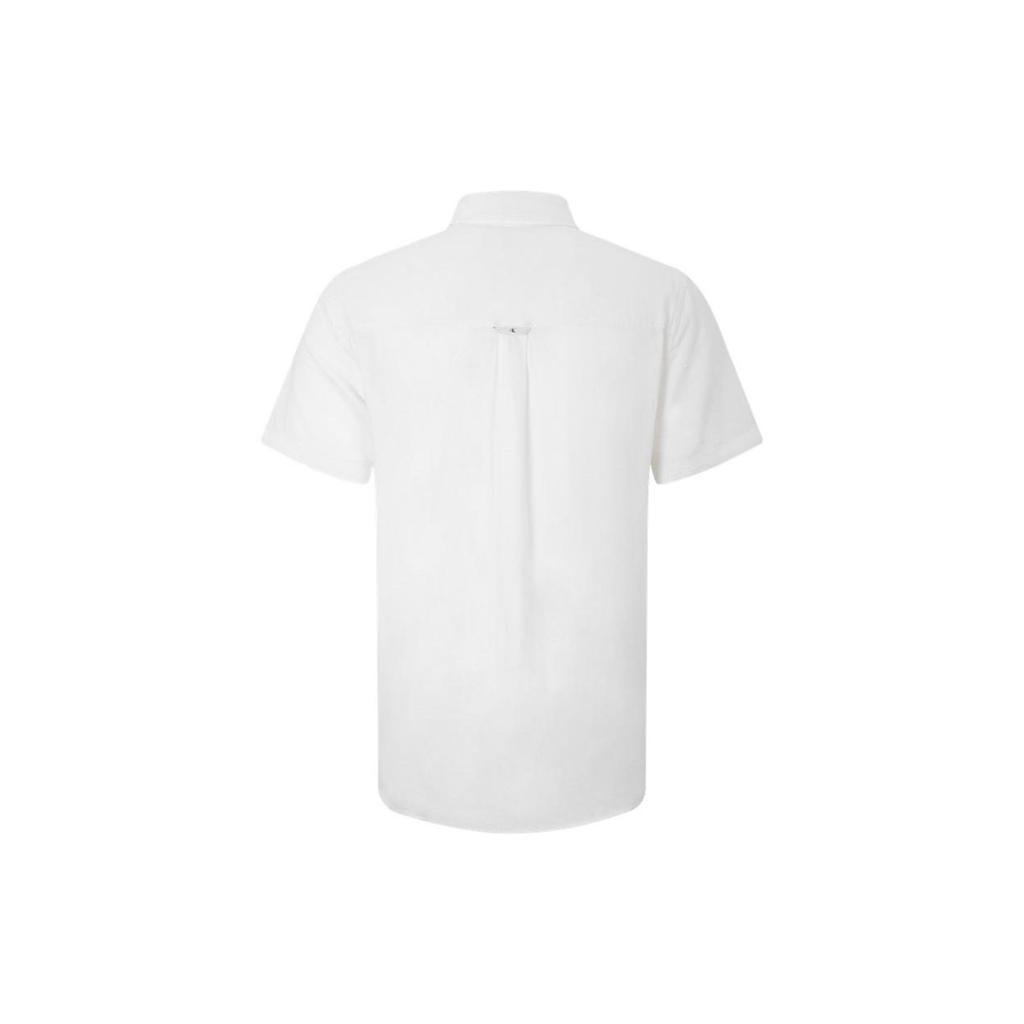 Calvin Klein Casual Cotton Linen Simple Embroidered Letter Patch Pocket Short Sleeve Shirt Men shirts White J320784-YAF