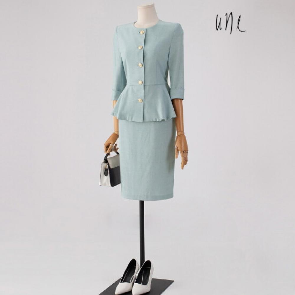 Win Women S Gold Button Fake Fur Peplum Jacket + Skirt Set