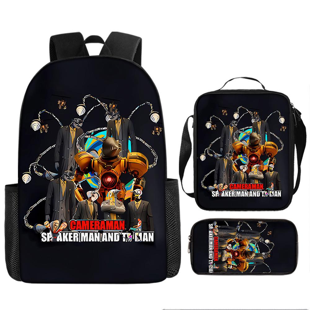 Toilet Man Backpack Trendy Backpack European and American Retro Schoolbag Cartoon Backpack Three-piece Set