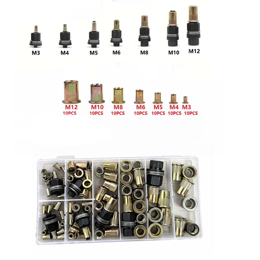 60/70 PCS Threaded Rivnut Kit Rustproof Threaded Insert Tool Rivet Nut Tool DIY Work
