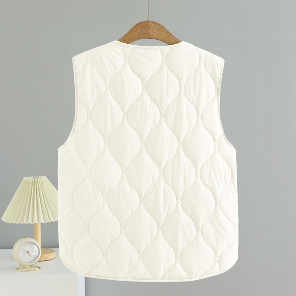 Augseed Pikowana kamizelka puchowa bez rękawów, jednolita, otwarta, luźna i dostępna w rozmiarach plus, idealna na i więcej Jesień/Zima damska, dwustronna, z dekoltem w serek,