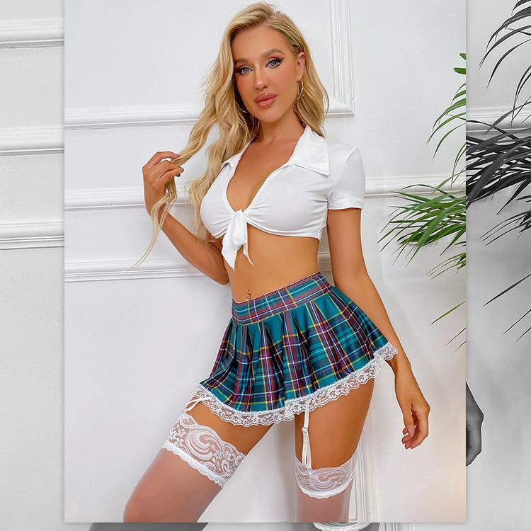 European & American Sexy Lingerie: Plaid Mini Skirt Role-Play Set