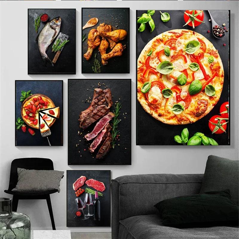 Wall Art HD Printed Food Kitchen Blackboard Pictures Canvas Classic Home Room Decor Pizza Modular Painting Restaurant Cuadros