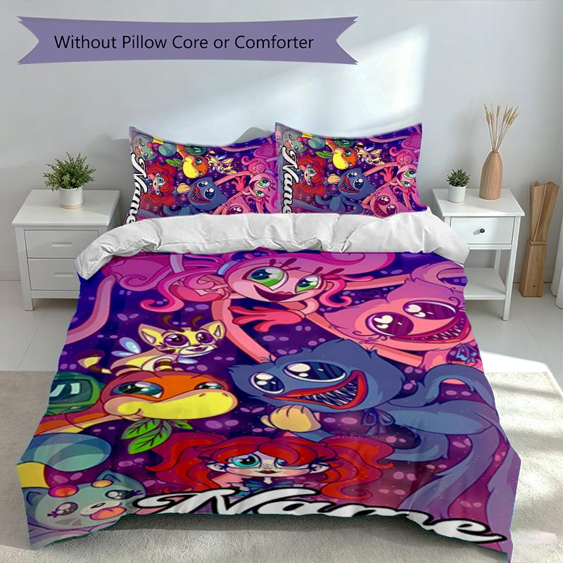 3pcs Custom Name Poppy Playtime Bedding Set,Includes 1 Duvet Cover and 2 Pillowcases,All-season Bedroom Decor