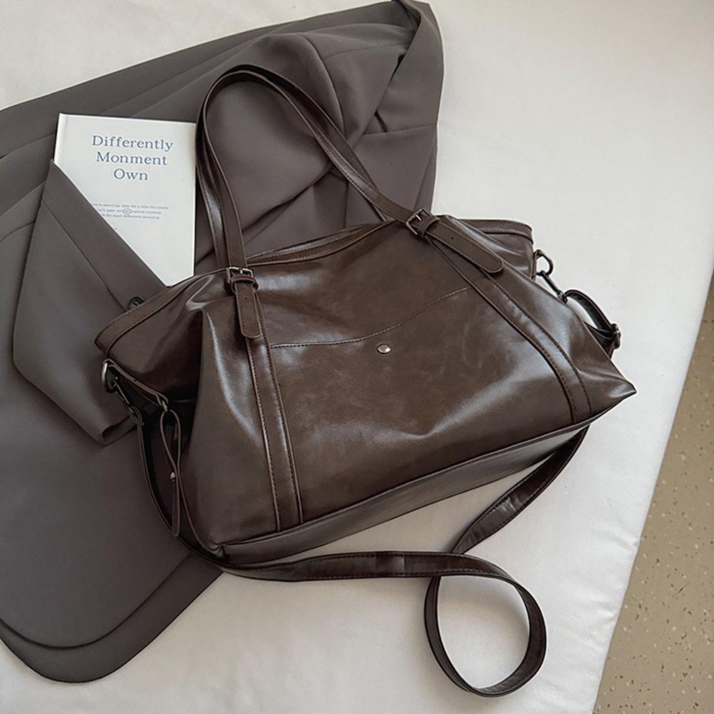 Dark Large Capacity Shoulder Bag PU Leather Tote Solid Color Crossbody Purse Classic Design Casual Style Women Daily Use Bag