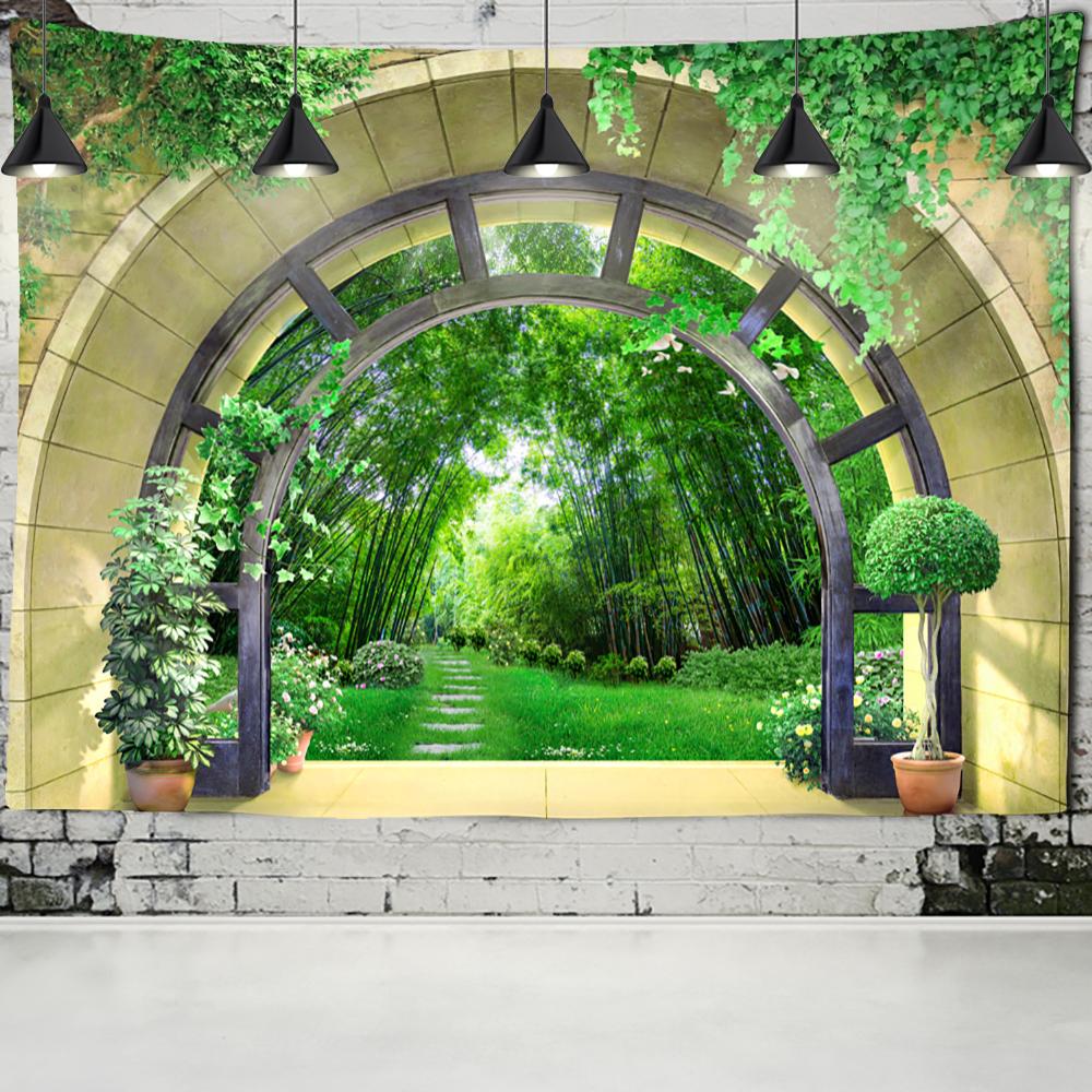 Sea Turtle Window Landscape Tapestry Wall Hanging Bohemian Psychedelic Mystery Imitation Window Home Art Decor