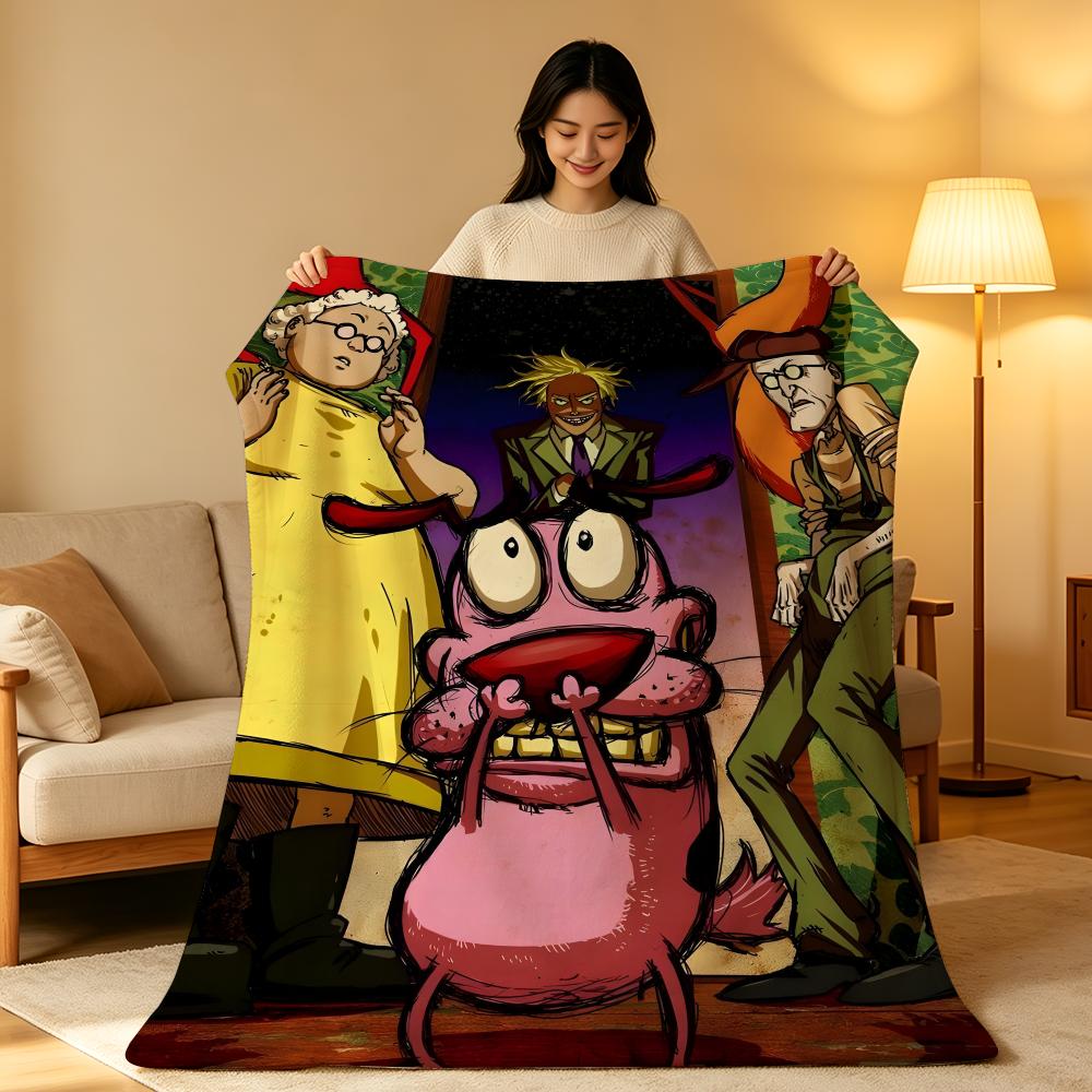 Cartoon C-Courage.t-the.C-Cowardly.D-Dog Throw High-Density Short Plush Blanket Soft Skin-Friendly for Sofa Nap Room