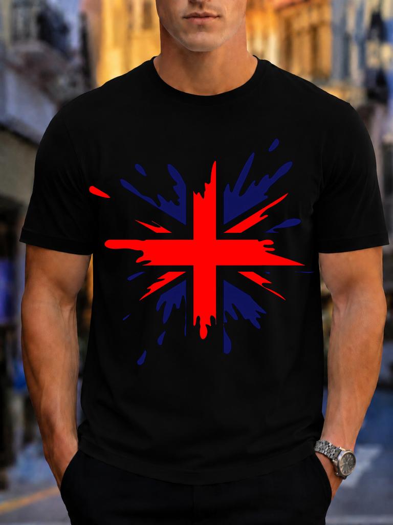 2026 New Arrival Pure Cotton Tshirt Splash Ink Uk Union Jack Flag Print Crew Neck Unisex Casual Short Sleeve