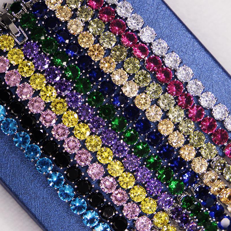 Platinum-Plated Multi-Color Zircon Bracelet - 6mm Diamond Accent for Women