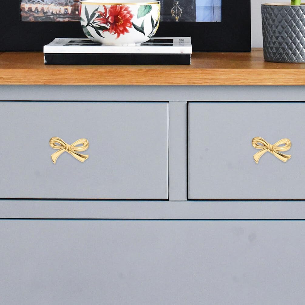 DOITOOL Brass Bow Shape Cabinets Knobs Gold Drawer Pulls Decorative Bow Knobs Cupboard Pull Handles for Home Kitchen Cabinet Hardware Cupboard