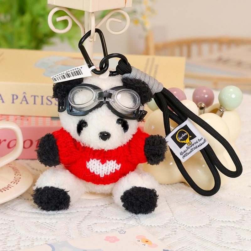 Pilot Panda Plush Keychain Student School Bag Backpack Pendant Doll Machine Pendant Delicate Bag Jewelry