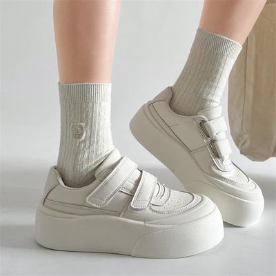 Fashion Lightweight Round Head Velcro Platform White Shoes Women's 2025 New Spring and Autumn Lightweight Versatile Casual Shoes