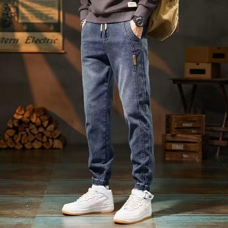 

New jeans men s loose elastic versatile autumn and winter tied feet casual pants men s wear-resistant washing S