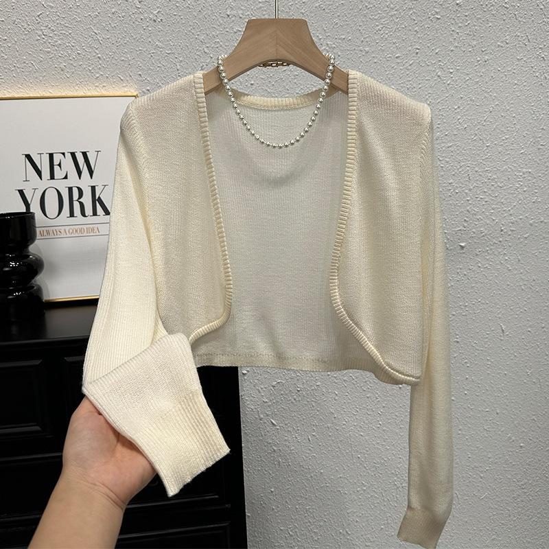 Long-sleeved Thin Knitted Cardigan for Women with Suspenders Skirt Popular Beautiful Vest Short Jacket Sunscreen Top