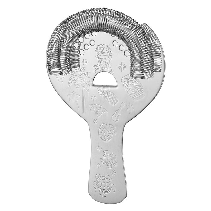 Tiki Hawthorne Cocktail Strainer Stainless Steel Strainer Bar Strainer With Tiki Themed Etched Pattern