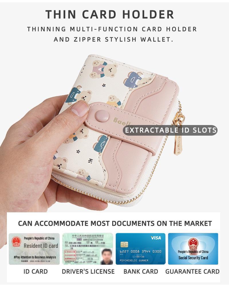 Little Bear Cartoon Zipper Wallet and Card Holder for Women & Students