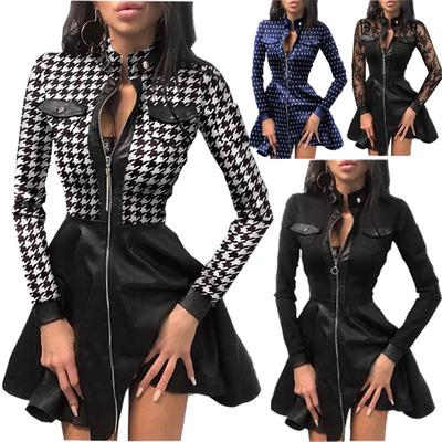 2025 Autumn/Winter New Women's Skirts Explosive Fashion PU Leather Splicing Waist Dress
