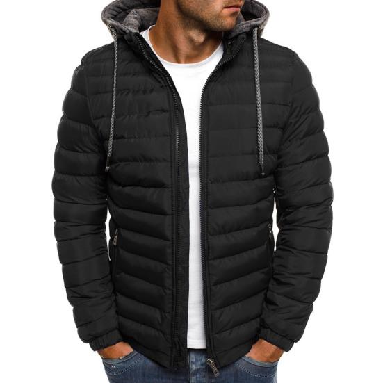 Men Cotton Jacket Hooded Drawstring Long Sleeve Zipper Placket Casual Coat Windproof Plush Lining Thickened Warm Outwear