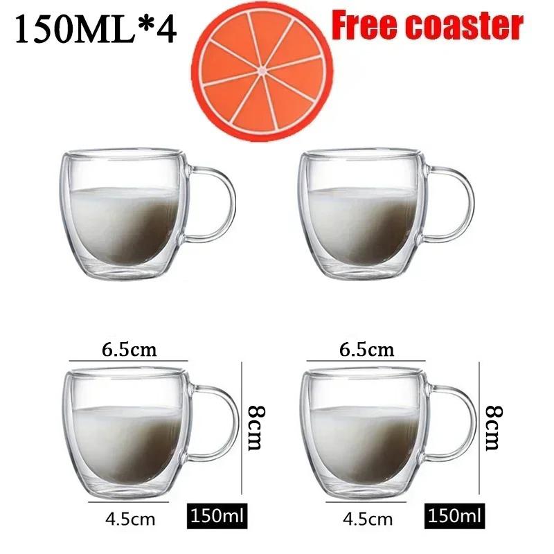 2-6pcs Double-layer Wall Transparent Cup Coffee Milk Drink Mug High Borosilicate Glass Drinkware Heat Resistant Household Office