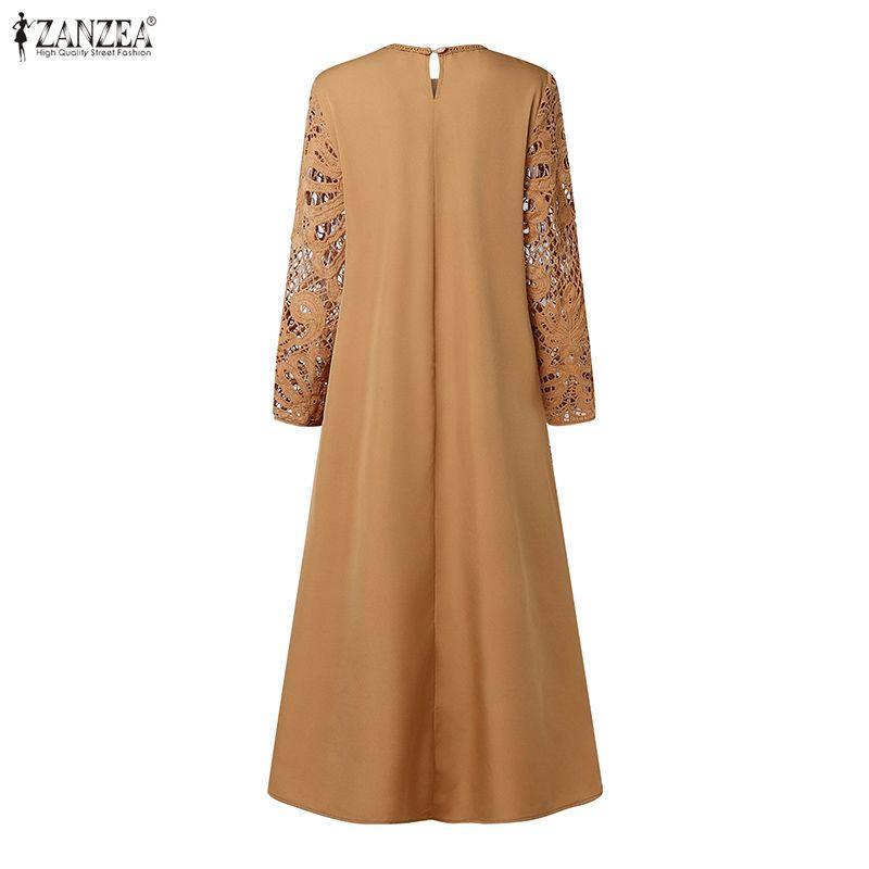 ZANZEA Women Fashion Lace Crochet Patchwork Casual Long Sleeve Dress