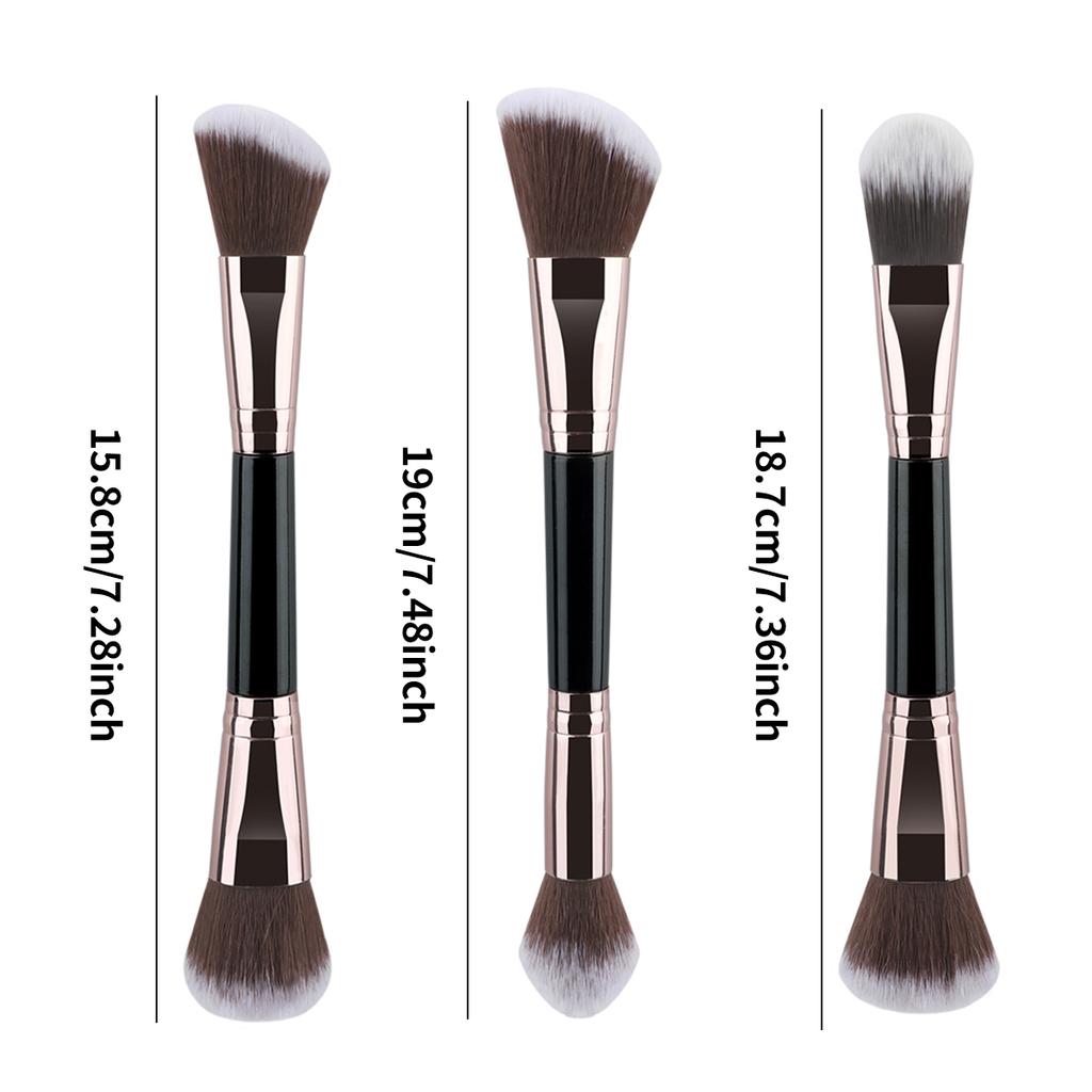 3Pcs Double Head Multi-Function Makeup Brush Set Wood Handle Powder Blusher Brush Foundation Make-up Brush Beauty Tool