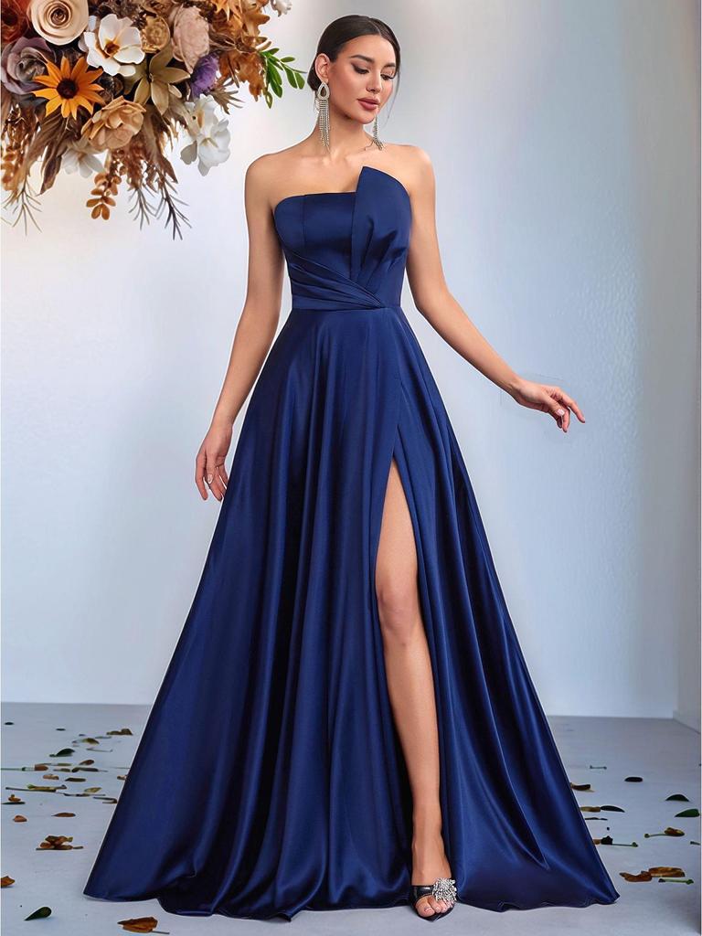 European & American Elegant Strapless Slim-Fit Slit Gown - Perfect for High-End Banquets & Evening Parties