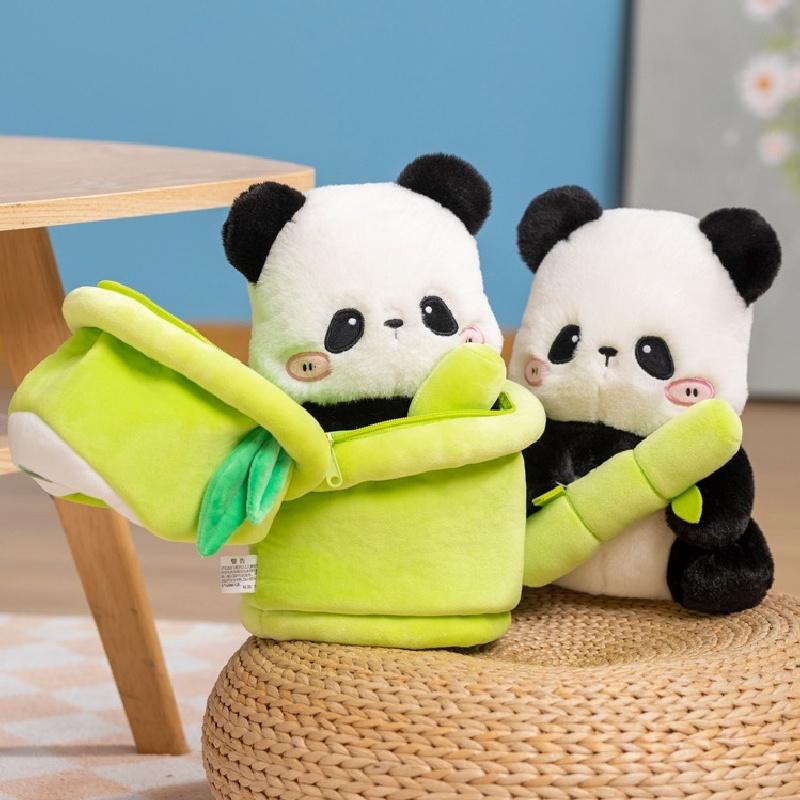 Niedlicher Panda Plüschtier Rucksack mit Bambusrohr Ideal für Mädchen, Weich und kuschelig, 30cm Höhe