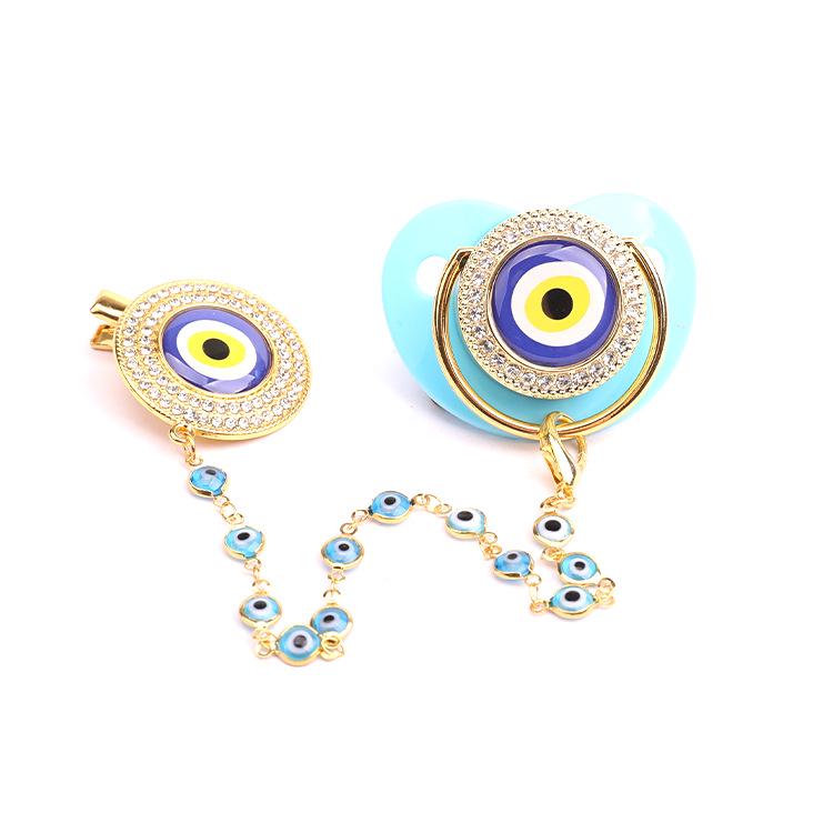 Popular Evil Eye Pacifier Set with Anti-Drop Chain for Babies