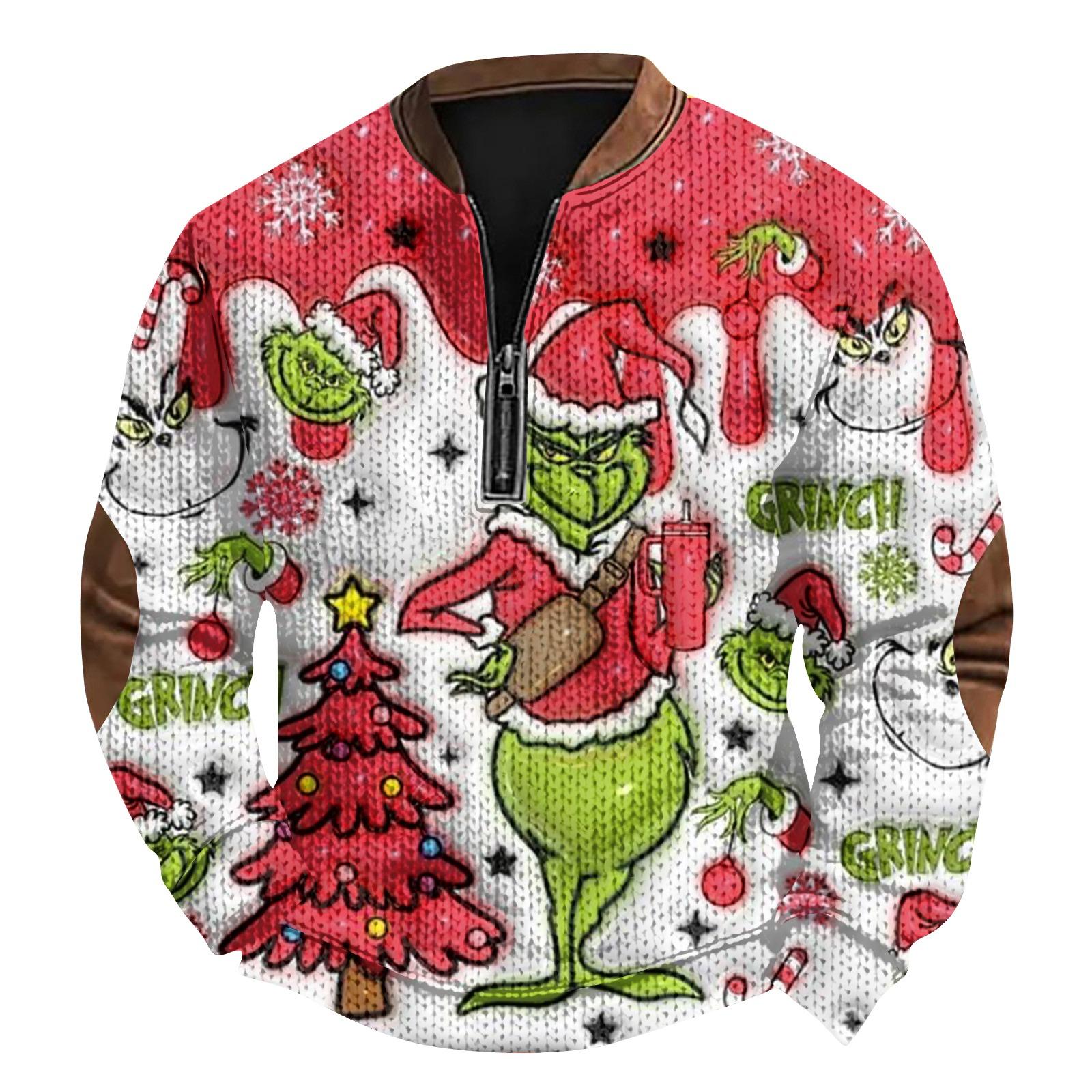 

Мужской рождественский свитер на молнии, винтажный вязаный графический свитшот, рождественский пуловер со стойкой M