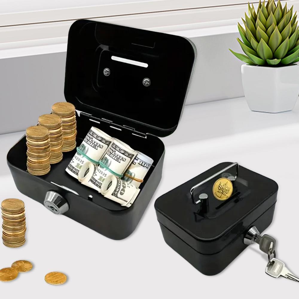 Lockable Metal Money Safe Box with Key – Compact, Portable Piggy Bank for Kids