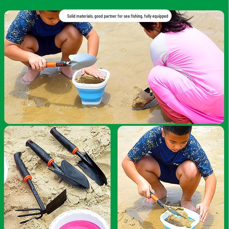 Tide-Chasing Children's Beach Tool Set: Clam Digging Shovel, Rake, and Soil Digger