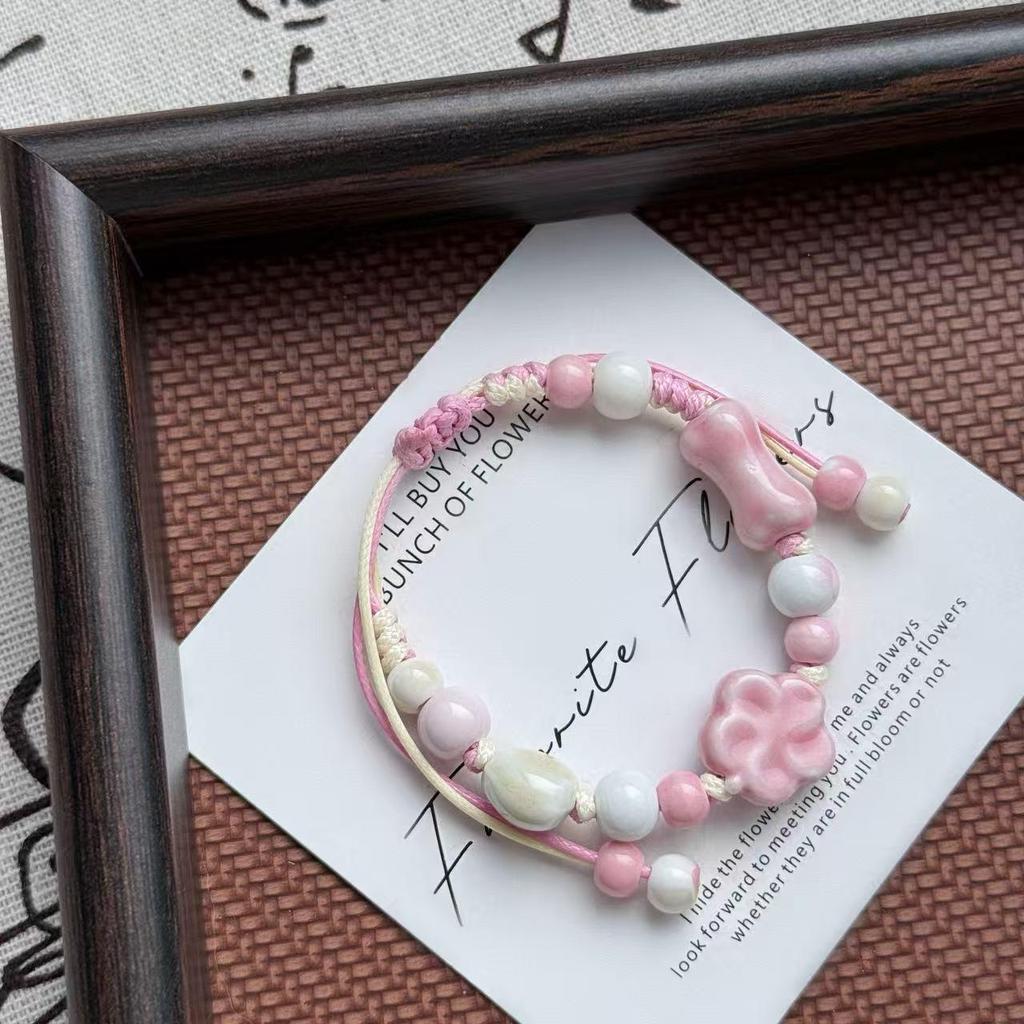 Handmade Jingdezhen Ceramic Flower Adjustable Bracelet: Fresh and Artistic Jewelry