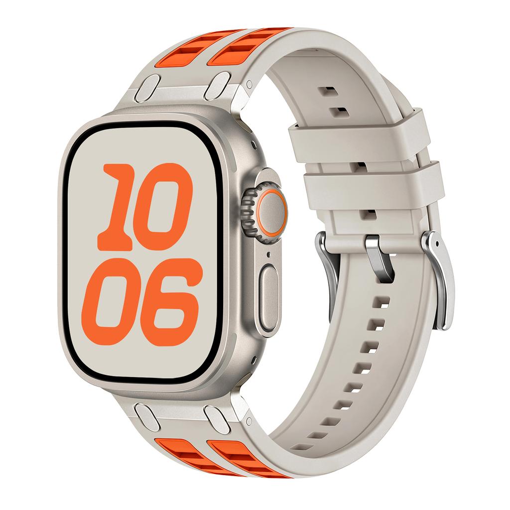 Metal Head Silicone Band for Apple Watch Ultra 3 49mm 46mm 42mm 45mm 44mm 40mm Rubber Strap for Iwatch Series 11 10 9 8 7 6 5 SE