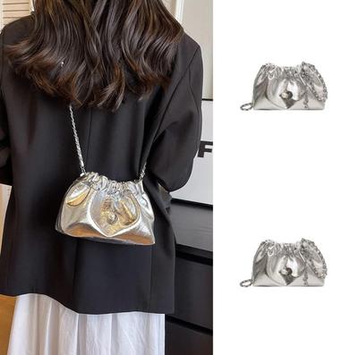2024 Women's Versatile High-End Silver Bucket Crossbody Chain Bag