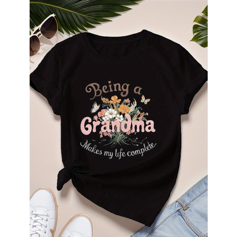 Flowers Being a Grandma Women's Plus Size Sports Short Sleeve T-Shirt