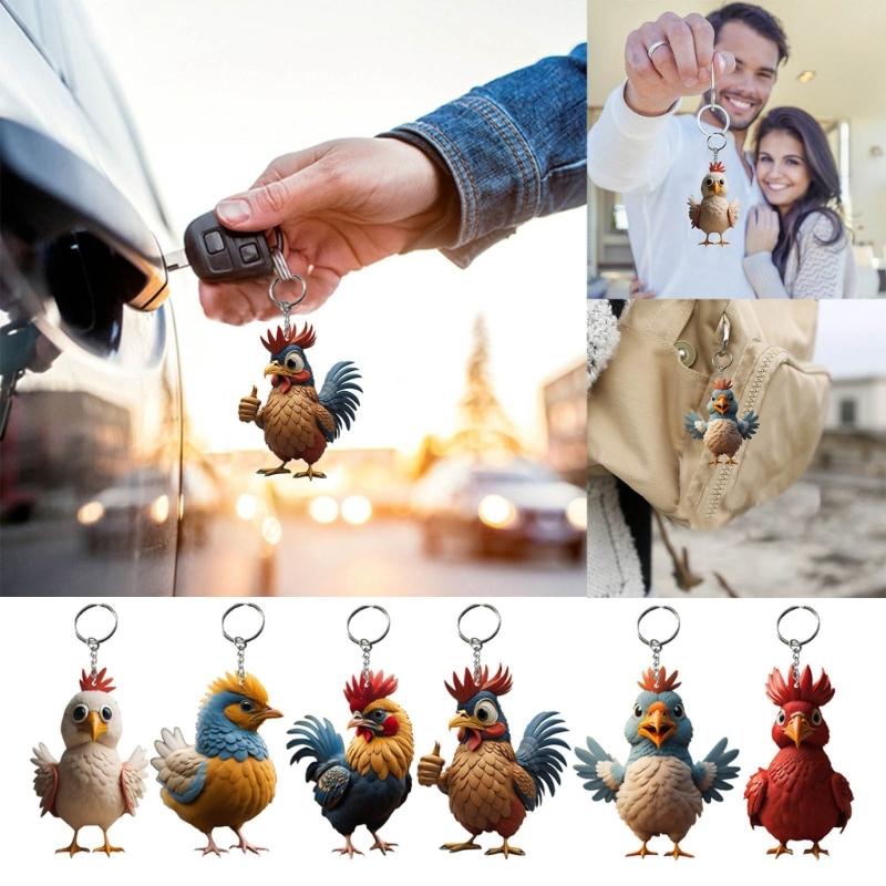 6pcs  Cartoon Chicken Keychain Decorative Backpack Accessory Christmas Keyrings