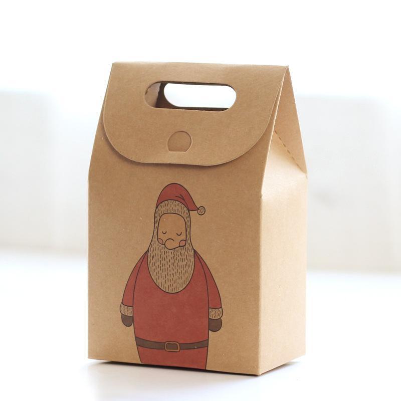 3PCS Vintage Kraft Paper Cartoon Christmas Gift Packaging Box Christmas Gift Bag Creative Festival Party Candy Storage Paper Bag 9.5x15x5.8CM