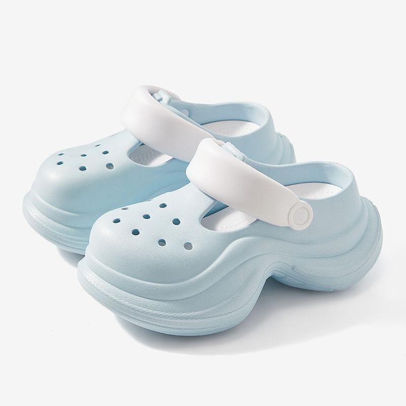 Thick-soled hole shoes women's 2025 new summer outer wear wedding dress artifact heightened heel non-slip sand sandals slippers