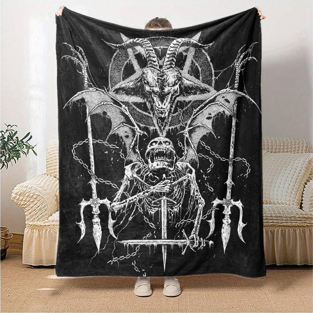 Satan Print Flannel Blanket High Quality Warm Comfortable Cover for All Seasons Perfect for Gifts Home Decor